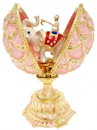 Яйцо-шкатулка Фаберже "Сосновая Шишка" c белым слоном PC-1722E(02)-04 розовая