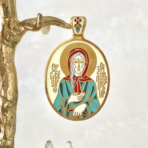 Православный нательный образок "Блаженная Ксения Петербургская" с процветшим крестом ПНО-0620 фото 4