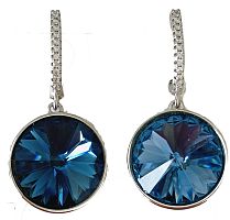 Серьги Crystals Premium (большие кристаллы SV 1,5 см; покрытие:золото,кристаллы дорожка) Синие