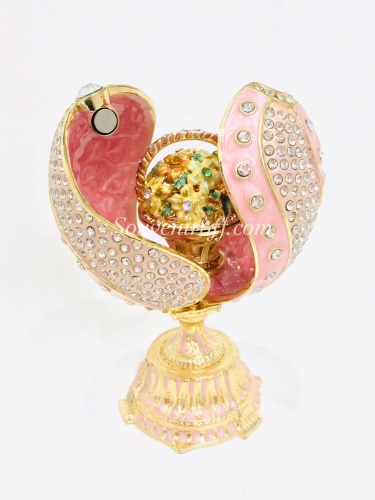 Яйцо-шкатулка Фаберже Витое "Цветочная Корзинка"  розовое PC-1723Б-04 фото 4