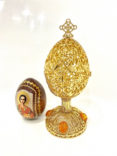 Пасхальное Яйцо-шкатулка с Яйцом "Святой Пантелеимон" и Янтарем РС-0739 фото 7