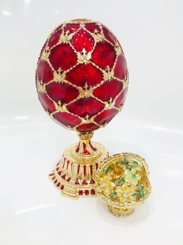 Яйцо-шкатулка с сюрпризом "Корзинка Цветов"  PC-0655-05 красное фото 3