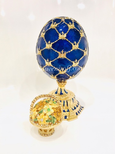 Яйцо-шкатулка с сюрпризом "Корзинка Цветов"  PC-0655-11 синее фото 4