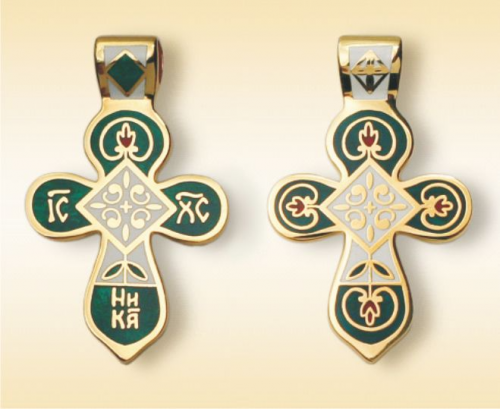 Православный  двусторонний нательный крест с цветами КНЧ-0539 фото 2