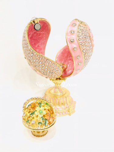 Яйцо-шкатулка Фаберже Витое "Цветочная Корзинка"  розовое PC-1723Б-04 фото 3
