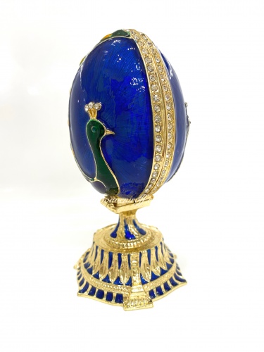 Яйцо-шкатулка "Павлин с букетом"синее E0303-11 фото 5