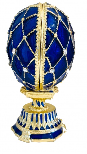 Яйцо-шкатулка Фаберже с сюрпризом  "Корзинка Цветов" малое синее Е09-8B-11 фото 4