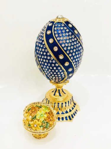 Яйцо-шкатулка Фаберже Витое "Цветочная Корзинка"  синее PC-1723Б-11 фото 5