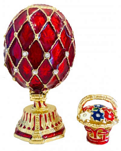 Яйцо-шкатулка Фаберже с сюрпризом  "Корзинка Цветов" малое красное Е09-8B  фото 3