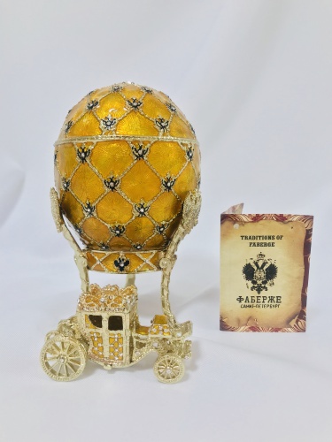 Яйцо Фаберже большое "Коронационное" с каретой РС-1202 золотое фото 2
