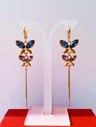 Серьги Butterfly 03 (Кристаллы SV синие/лиловые ; покрытие: золото) фото 4