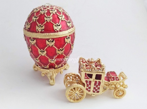 Яйцо Фаберже среднее "Коронационное с каретой " A1911-05 красное фото 2