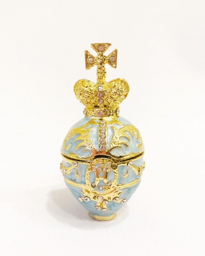 Яйцо-шкатулка Фаберже "Часы в Короне" большое с гербом Н18-01 голубое фото 4