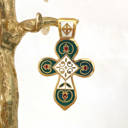 Православный  двусторонний нательный крест с цветами КНЧ-0539 фото 3
