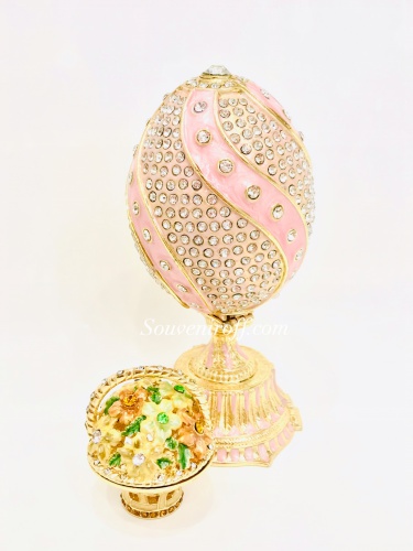 Яйцо-шкатулка Фаберже Витое "Цветочная Корзинка"  розовое PC-1723Б-04 фото 2