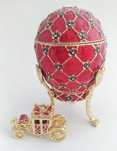 Яйцо-шкатулка Фаберже большое "Коронационное" с каретой РС-1202 пурпурное фото 2