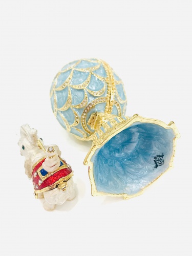 Яйцо-шкатулка Фаберже "Сосновая Шишка" c белым слоном  РС-1722Е(02)-10 голубая фото 5