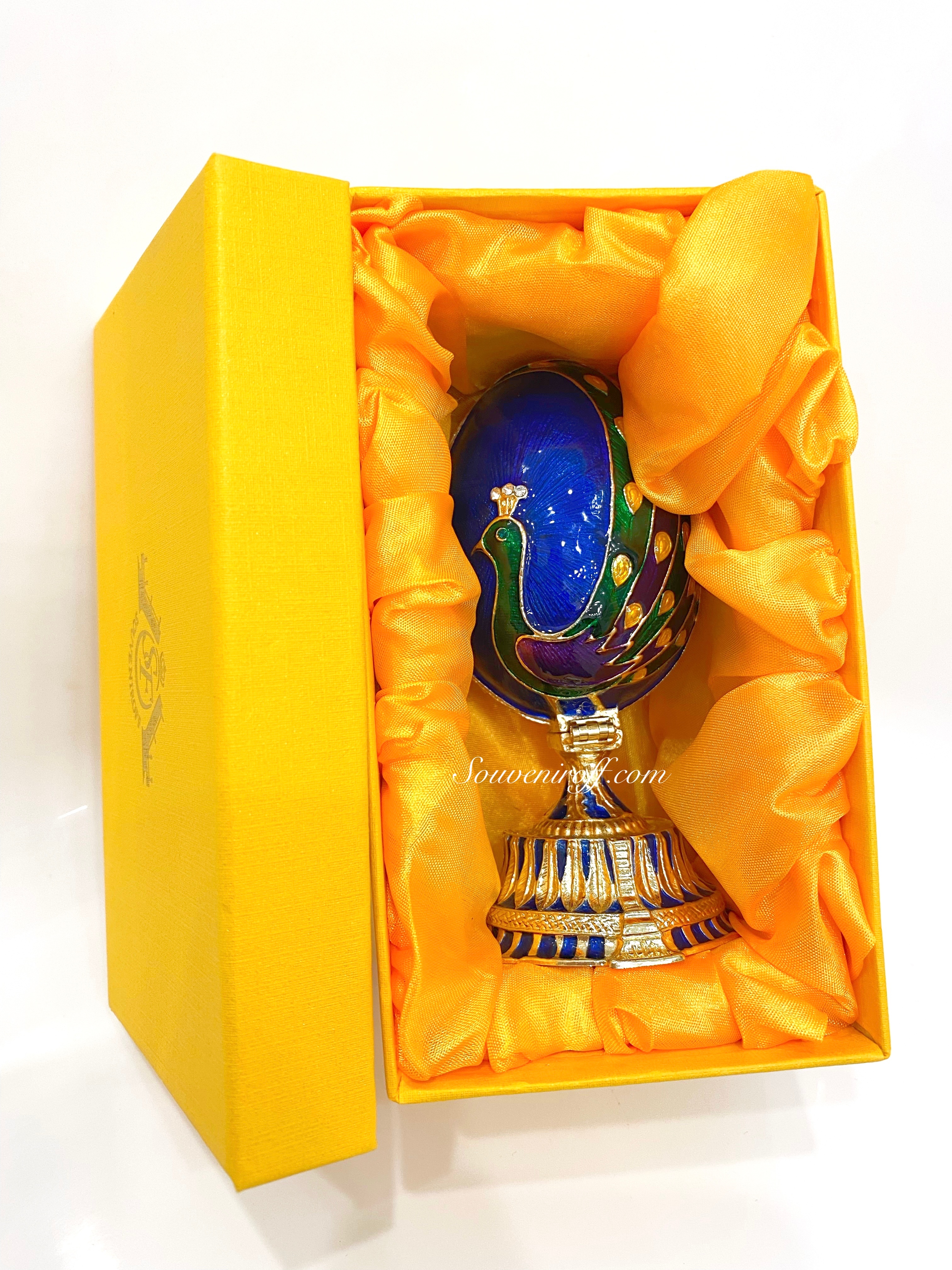Яйцо-шкатулка "Павлин с букетом"синее E0303-11 фото 11