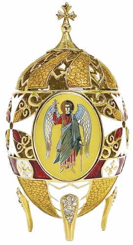 Пасхальное Яйцо-Шкатулка  "Белый крест с Ангелом Хранителем" РС-1031