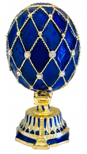 Яйцо-шкатулка Фаберже с сюрпризом  "Корзинка Цветов" малое синее Е09-8B-11 фото 2