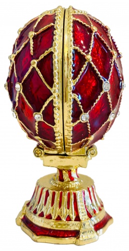 Яйцо-шкатулка Фаберже с сюрпризом  "Корзинка Цветов" малое красное Е09-8B  фото 4