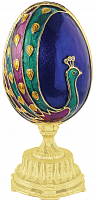 Яйцо-шкатулка "Павлин с букетом"синее E0303-11