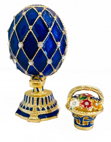 Яйцо-шкатулка Фаберже с сюрпризом  "Корзинка Цветов" малое синее Е09-8B-11 фото 3