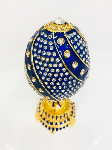 Яйцо-шкатулка Фаберже Витое "Цветочная Корзинка"  синее PC-1723Б-11 фото 3