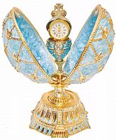 Яйцо-шкатулка Фаберже "Часы в Короне" большое с гербом Н18-01 голубое