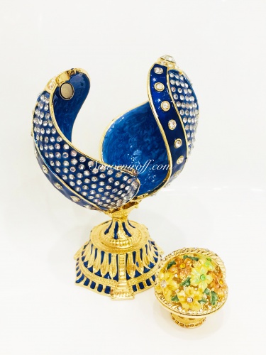 Яйцо-шкатулка Фаберже Витое "Цветочная Корзинка"  синее PC-1723Б-11 фото 6