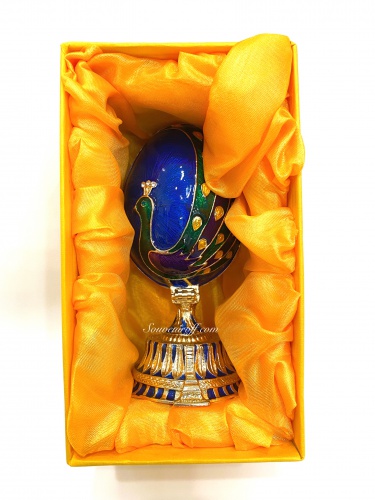 Яйцо-шкатулка "Павлин с букетом"синее E0303-11 фото 4