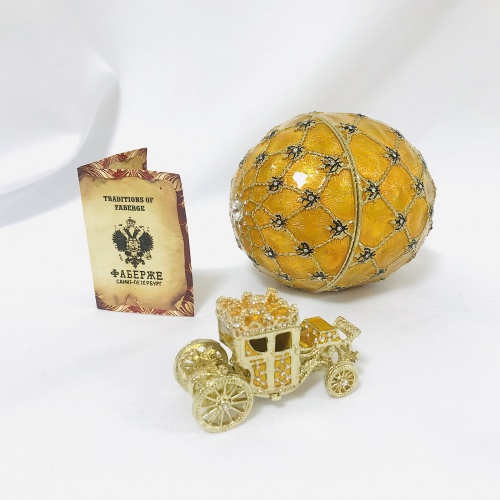 Яйцо Фаберже большое "Коронационное" с каретой РС-1202 золотое фото 3