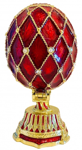 Яйцо-шкатулка Фаберже с сюрпризом  "Корзинка Цветов" малое красное Е09-8B  фото 2