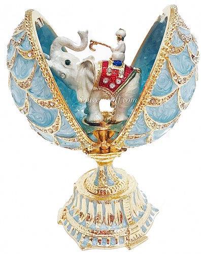 Яйцо-шкатулка Фаберже "Сосновая Шишка" c белым слоном  РС-1722Е(02)-10 голубая