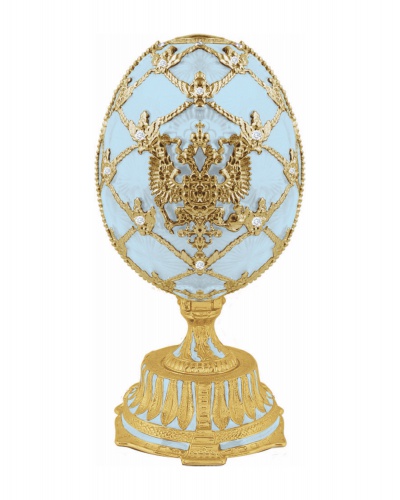 Яйцо-шкатулка Фаберже "Часы в Короне" большое с гербом Н18-01 голубое фото 2