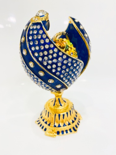 Яйцо-шкатулка Фаберже Витое "Цветочная Корзинка"  синее PC-1723Б-11 фото 4