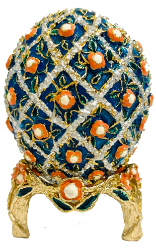 Яйцо-шкатулка Фаберже "Розы" синее малое Е06-27  фото 2