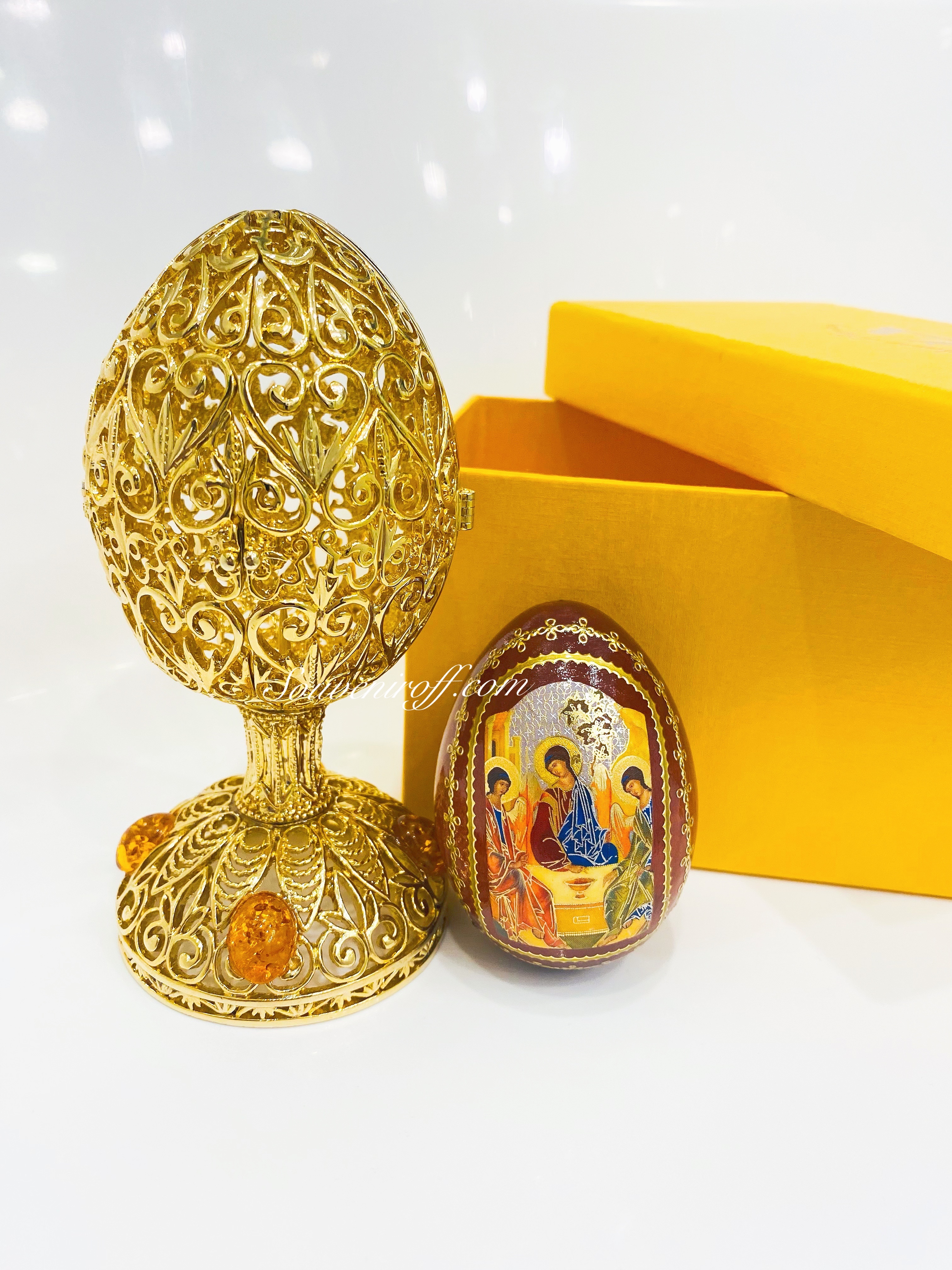 Пасхальное Яйцо-шкатулка с Яйцом "Святая Троица" и Янтарем  PC-0739 фото 8