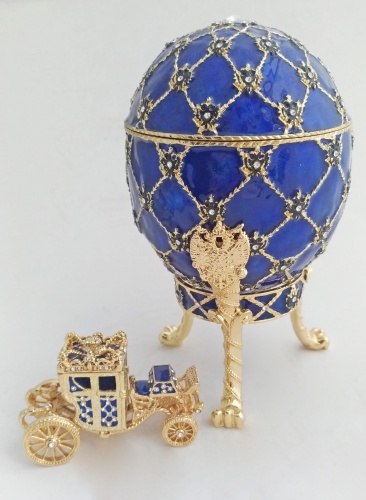 Яйцо Фаберже большое "Коронационное" с каретой РС-1202-11 синее фото 4