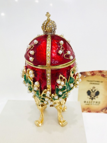 Музыкальное яйцо-шкатулка Фаберже среднее "Ландыши с короной" PC 1409-05 красное фото 6