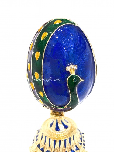 Яйцо-шкатулка "Павлин с букетом"синее E0303-11 фото 7