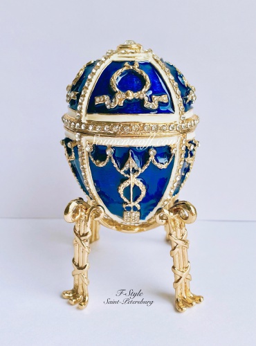 Яйцо-шкатулка Фаберже "Бутон Розы" с кулоном E402P-11 синий фото 5