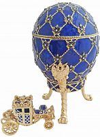 Яйцо-шкатулка Фаберже большое "Коронационное" с каретой РС-1202 синее