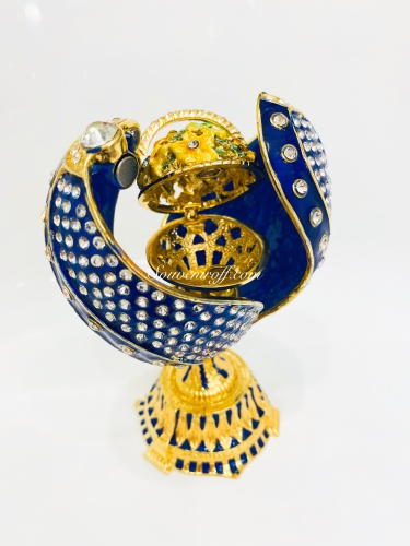 Яйцо-шкатулка Фаберже Витое "Цветочная Корзинка"  синее PC-1723Б-11 фото 2