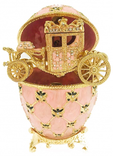 Яйцо-шкатулка Фаберже среднее "Коронационное с каретой " A1911-14 розовое