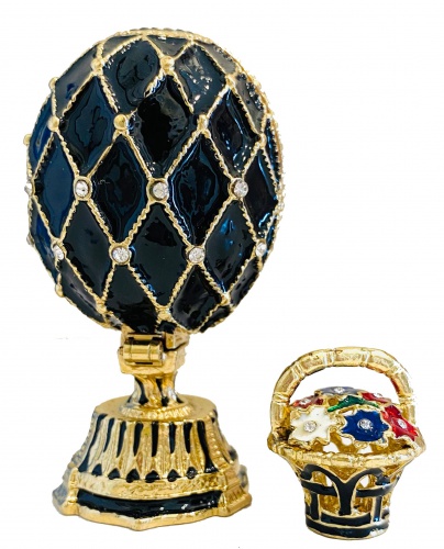 Яйцо-шкатулка Фаберже с сюрпризом  "Корзинка Цветов" малое черное Е09-8B-13 фото 3