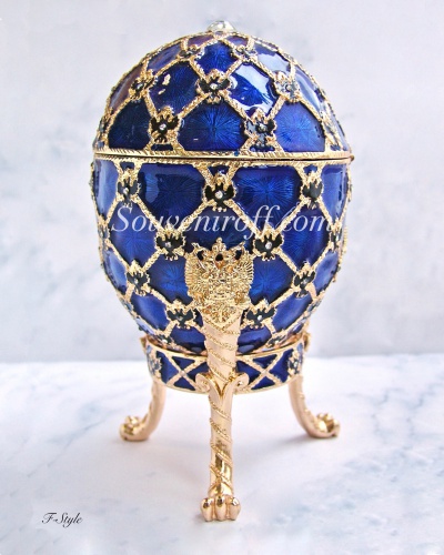 Яйцо Фаберже большое "Коронационное" с каретой РС-1202-11 синее фото 2