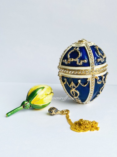 Яйцо Фаберже "Бутон Розы" с кулоном E402P-11 синий фото 6
