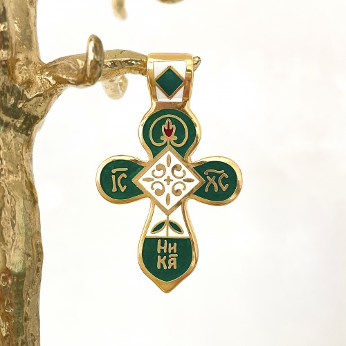 Православный  двусторонний нательный крест с цветами КНЧ-0539 фото 4